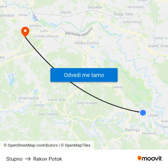 Stupno to Rakov Potok map