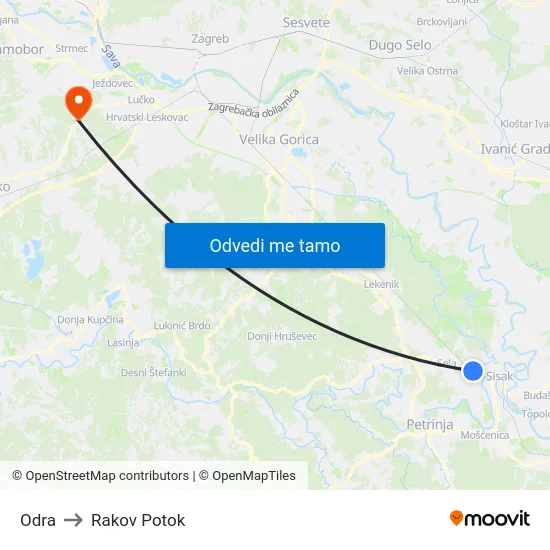 Odra to Rakov Potok map