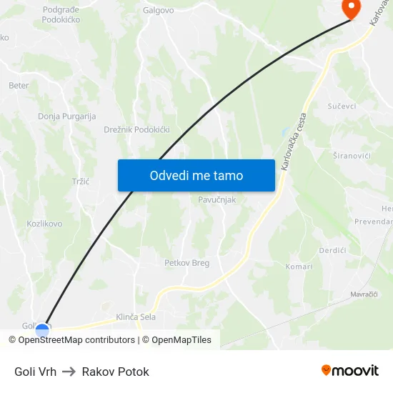 Goli Vrh to Rakov Potok map