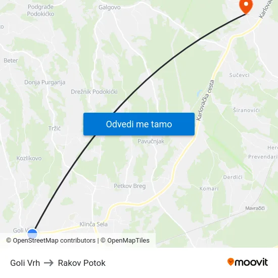 Goli Vrh to Rakov Potok map