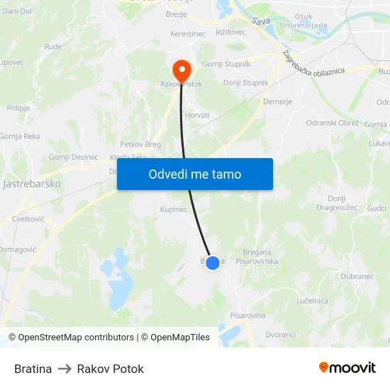 Bratina to Rakov Potok map