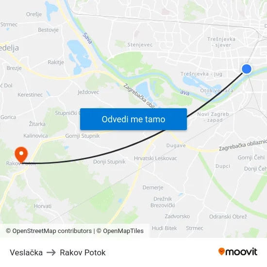 Veslačka to Rakov Potok map