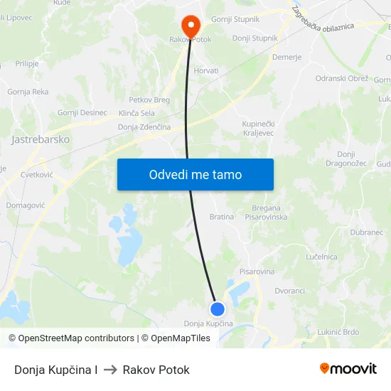 Donja Kupčina I to Rakov Potok map