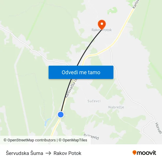 Šervudska Šuma to Rakov Potok map