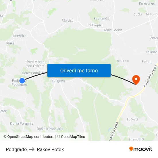 Podgrađe to Rakov Potok map