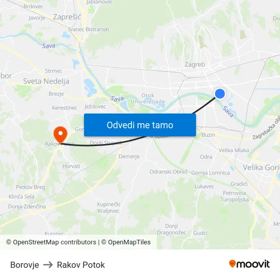 Borovje to Rakov Potok map