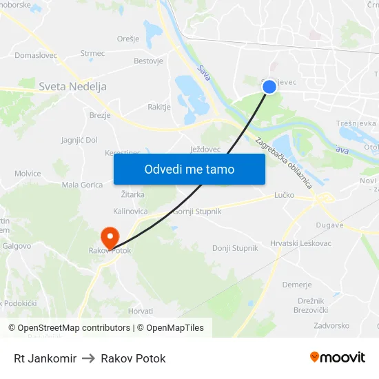 Rt Jankomir to Rakov Potok map