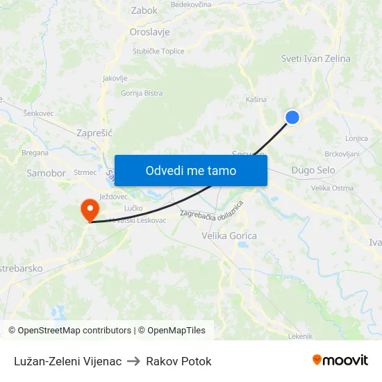 Lužan-Zeleni Vijenac to Rakov Potok map