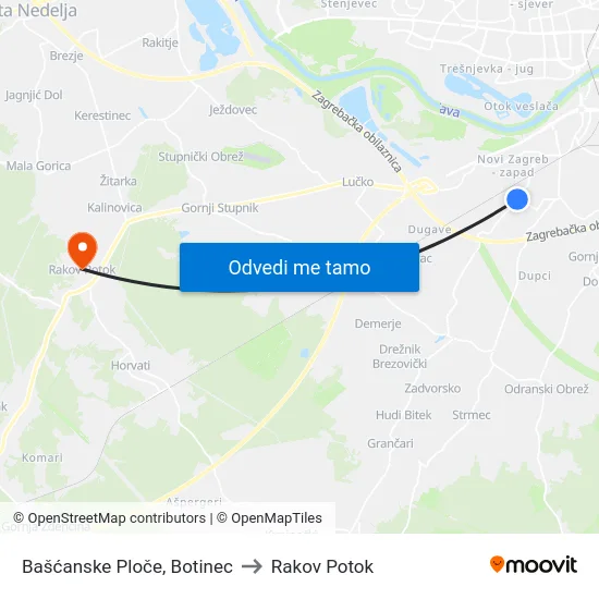 Bašćanske Ploče, Botinec to Rakov Potok map