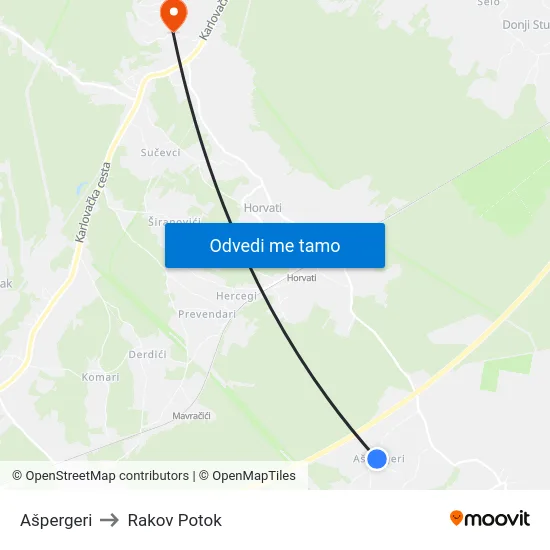 Ašpergeri to Rakov Potok map