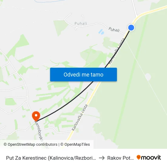 Put Za Kerestinec (Kalinovica/Rezborišće) to Rakov Potok map