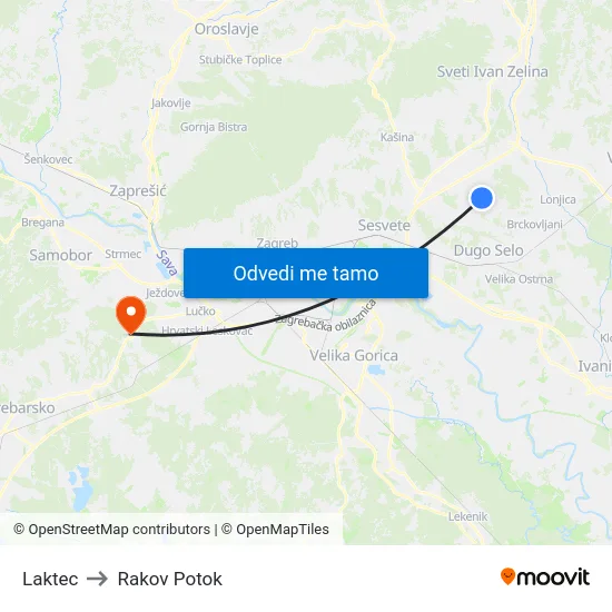 Laktec to Rakov Potok map