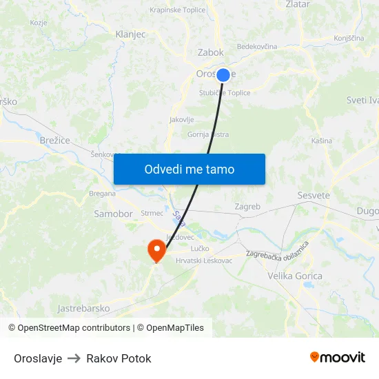 Oroslavje to Rakov Potok map