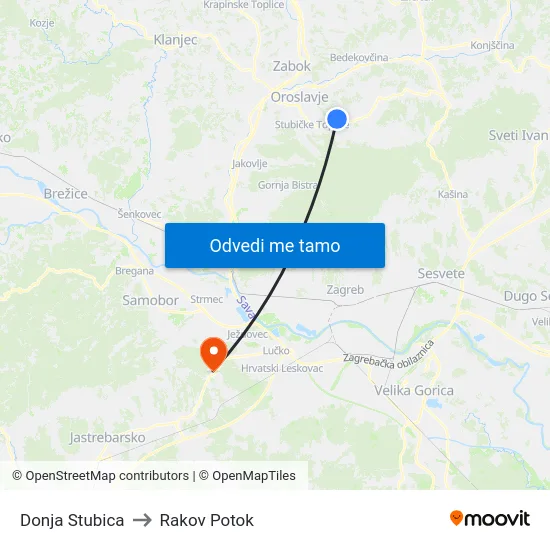 Donja Stubica to Rakov Potok map