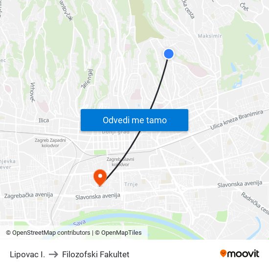Lipovac I. to Filozofski Fakultet map