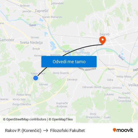 Rakov P. (Korenčić) to Filozofski Fakultet map