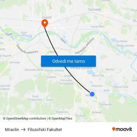 Mraclin to Filozofski Fakultet map