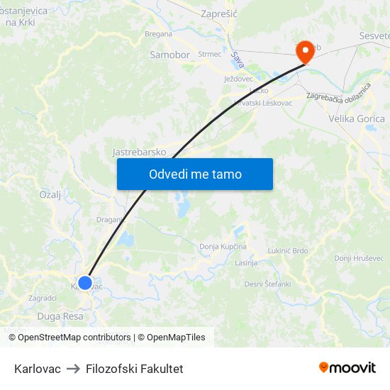 Karlovac to Filozofski Fakultet map