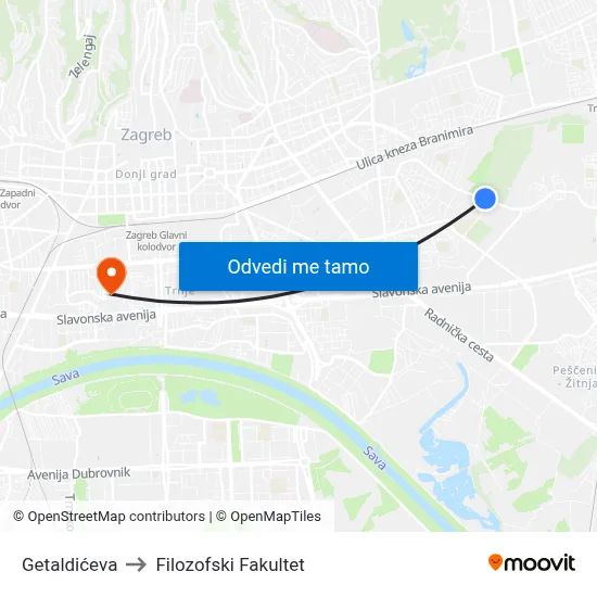 Getaldićeva to Filozofski Fakultet map