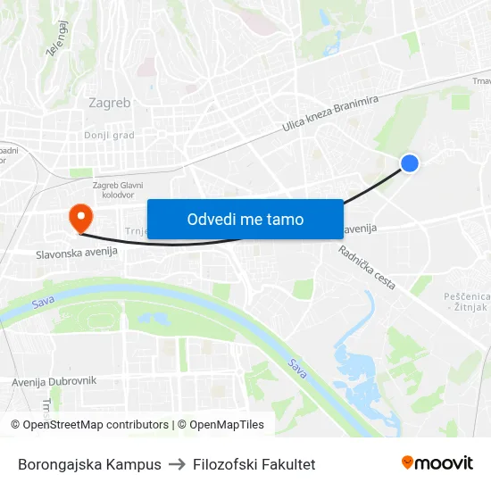 Borongajska Kampus to Filozofski Fakultet map
