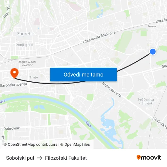 Sobolski put to Filozofski Fakultet map