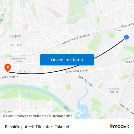 Resnički put to Filozofski Fakultet map