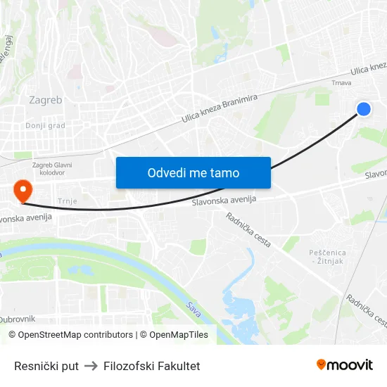 Resnički put to Filozofski Fakultet map