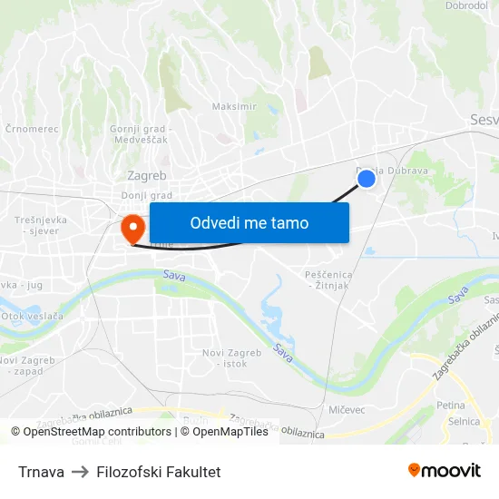 Trnava to Filozofski Fakultet map