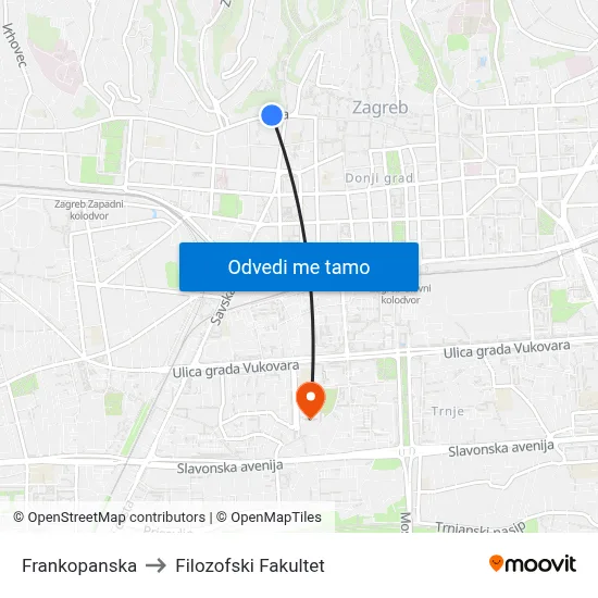 Frankopanska to Filozofski Fakultet map