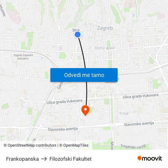 Frankopanska to Filozofski Fakultet map