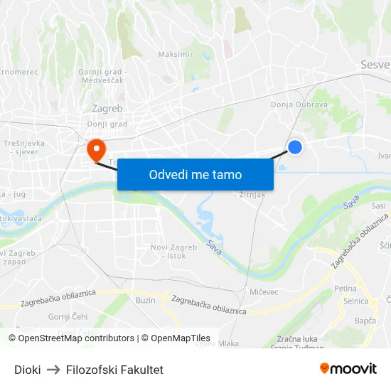 Dioki to Filozofski Fakultet map