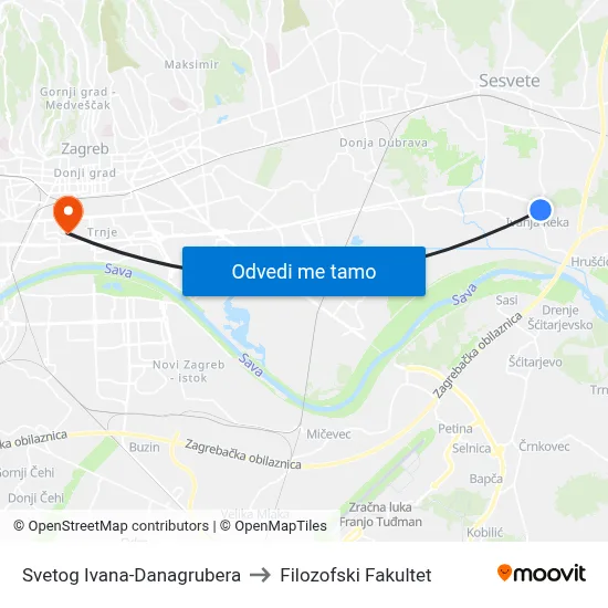 Svetog Ivana-Danagrubera to Filozofski Fakultet map