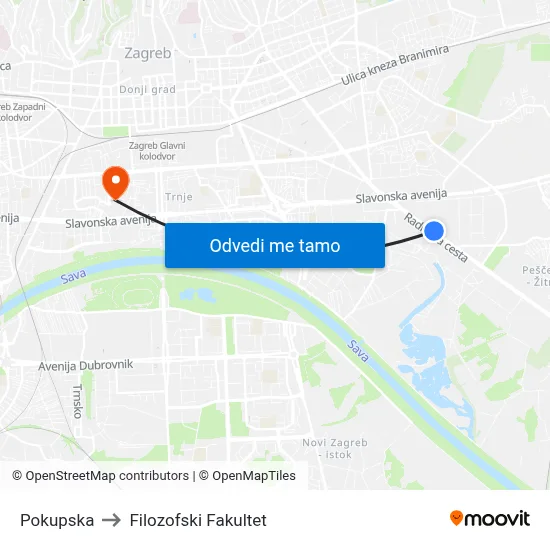 Pokupska to Filozofski Fakultet map