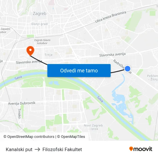 Kanalski put to Filozofski Fakultet map