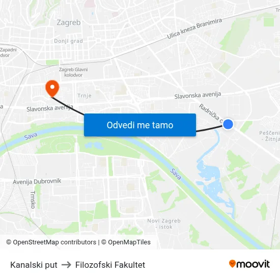 Kanalski put to Filozofski Fakultet map