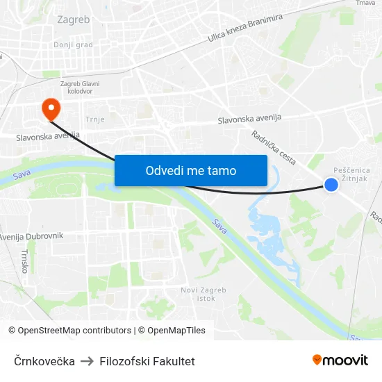 Črnkovečka to Filozofski Fakultet map