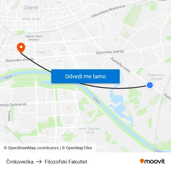 Črnkovečka to Filozofski Fakultet map