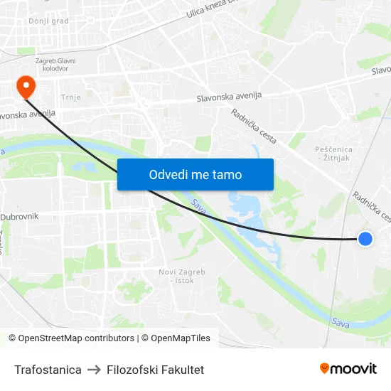 Trafostanica to Filozofski Fakultet map