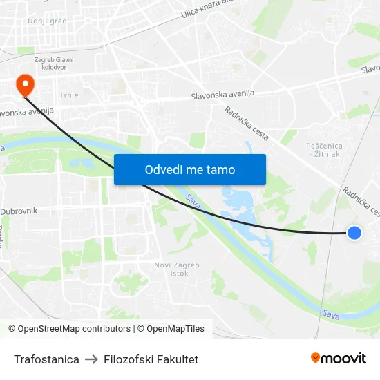 Trafostanica to Filozofski Fakultet map