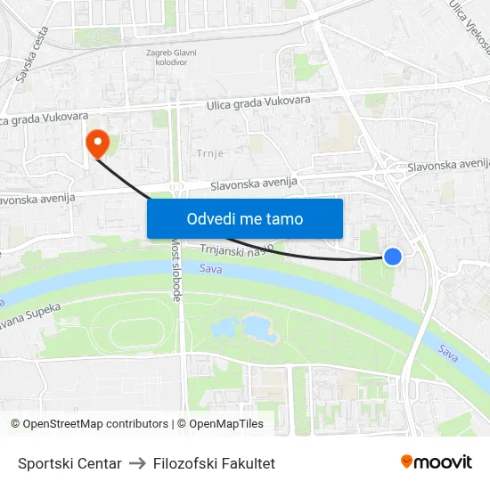 Sportski Centar to Filozofski Fakultet map