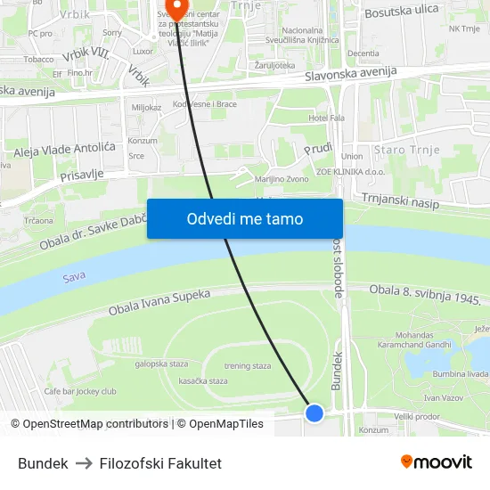 Bundek to Filozofski Fakultet map