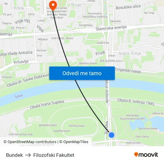 Bundek to Filozofski Fakultet map