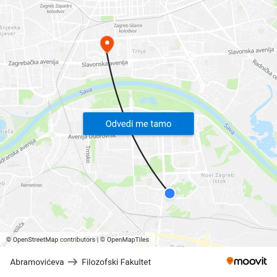 Abramovićeva to Filozofski Fakultet map