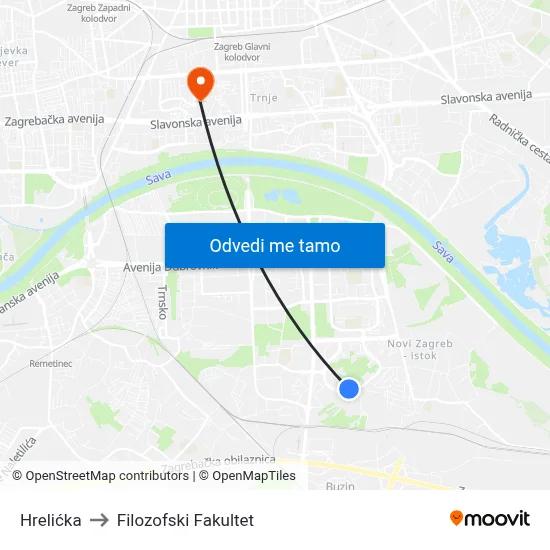 Hrelićka to Filozofski Fakultet map