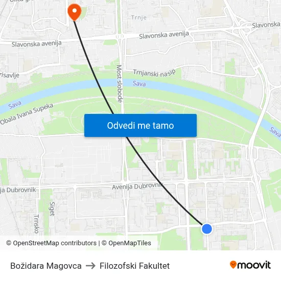 Božidara Magovca to Filozofski Fakultet map