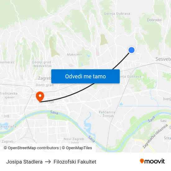 Josipa Stadlera to Filozofski Fakultet map