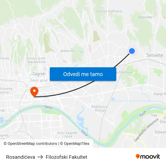 Rosandićeva to Filozofski Fakultet map