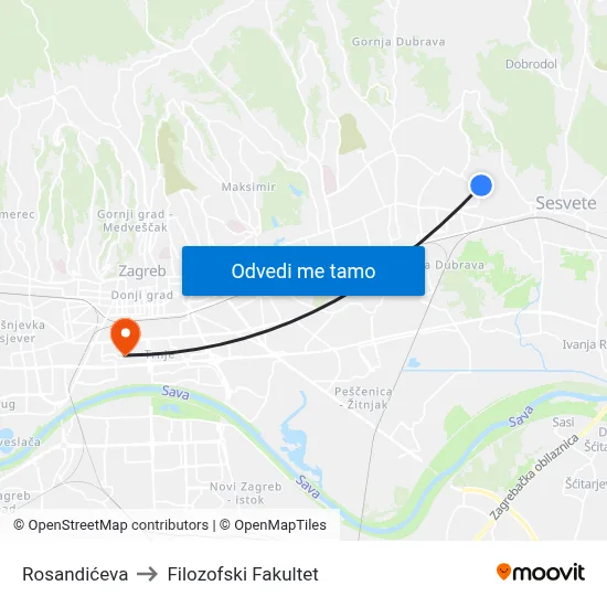 Rosandićeva to Filozofski Fakultet map