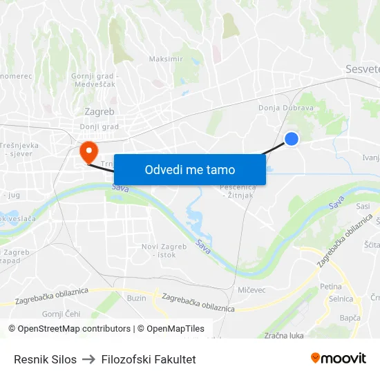 Resnik Silos to Filozofski Fakultet map
