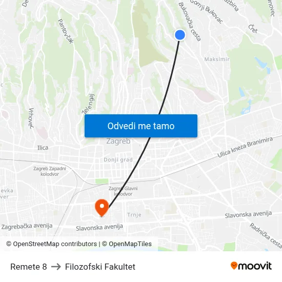 Remete 8 to Filozofski Fakultet map